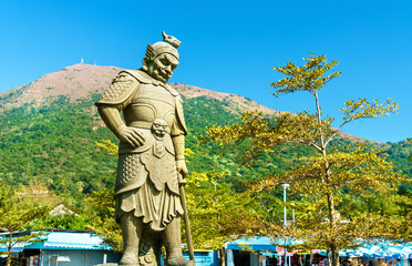 Sticker - Buddhist statues at Ngong Ping, on the way to Tian Tan Buddha. Hong Kong