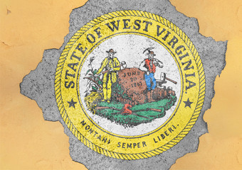 Wall Mural - US state West Virginia seal flag in big concrete cracked hole and broken material facade structure