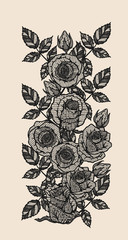 Wall Mural - Rose vector lace by hand drawing.Beautiful flower on brown background.Rose lace art highly detailed in line art style.Flower tattoo on vintage paper.