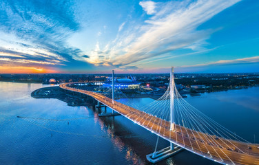 Wall Mural - Panorama of Petersburg. Highway. Bridges of Petersburg. Aerial view of St. Petersburg. Panorama of Russian cities. Krestovsky Island.