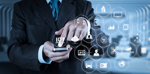 Poster - businessman hand use smart phone computer with email icon as concept