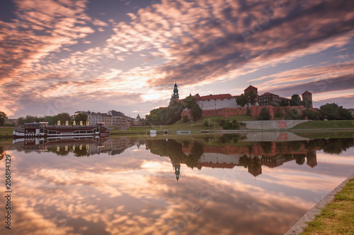 Plakat Kraków. Wschód słońca widok miasta krajobraz