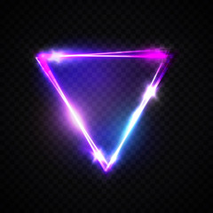 Wall Mural - neon sign. triangle background. glowing electric abstract frame on dark transparent backdrop. light 