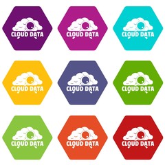 Poster - Cloud data icons 9 set coloful isolated on white for web