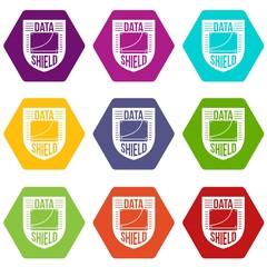 Poster - Data shield icons 9 set coloful isolated on white for web