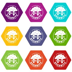 Poster - Cloud data security icons 9 set coloful isolated on white for web