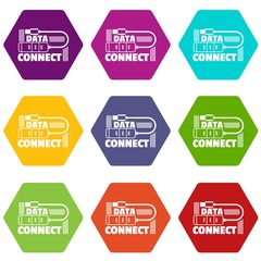 Poster - Data connect icons 9 set coloful isolated on white for web