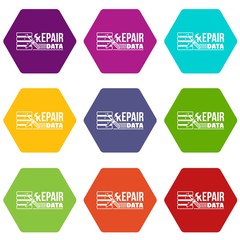 Poster - Repair data icons 9 set coloful isolated on white for web