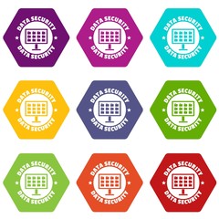 Poster - Pc data security icons 9 set coloful isolated on white for web