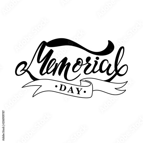 Memorial Day Handdrawn Lettering With Ribbon For Usa Memorial
