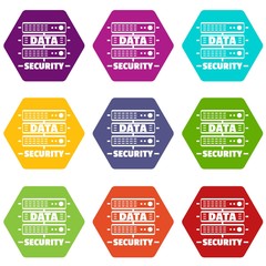 Poster - Server data security icons 9 set coloful isolated on white for web