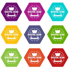 Poster - Digital scan icons 9 set coloful isolated on white for web