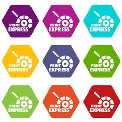 Poster - Print express icons 9 set coloful isolated on white for web