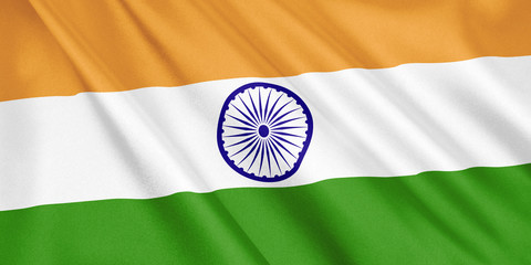 Wall Mural - India flag waving with the wind, wide format, 3D illustration. 3D rendering.