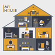 Each room in the cross section of the house. vector flat design illustration set 