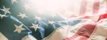 Close-up Banner Of American Flag Stars And Stripes