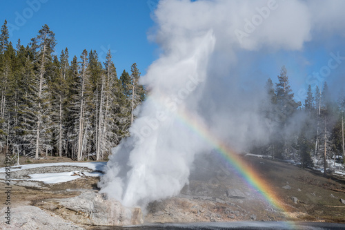 Fotografia, Obraz Riverside Geyser erupting with a rainbow