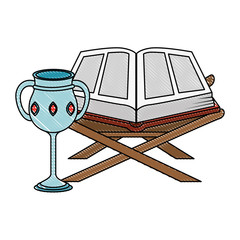 Poster - sacred book with lectern and chalice religious vector illustration design