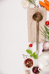 Wall Mural - Colorful food ingredients on white background