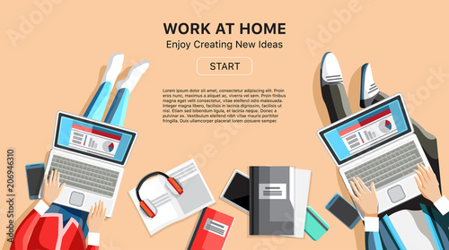 Self Employed Persons In Home Office Worke Top View People Self Employed Persons In Home Office Worke Top View People Working On Laptops Vector Ilration Work At Business Banner With E For Text