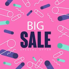 Sticker - Big sale pink banner template design, seasonal discount, advertising element vector Illustration