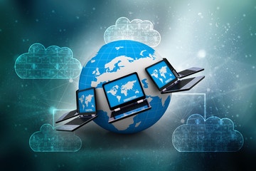 Poster - 3d rendering technology laptop network
