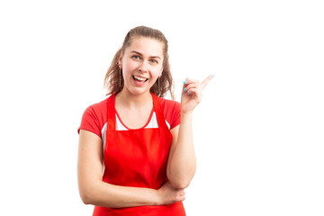 Poster - Female supermarket or retail employee having an idea.