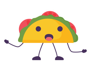 Wall Mural - Kawaii surprised taco icon over white background, colorful design. vector illustration