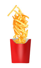 French Fries Flies Into A Paper Cup