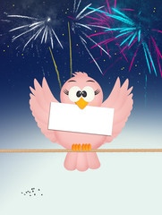 Wall Mural - funny bird and fireworks explosion