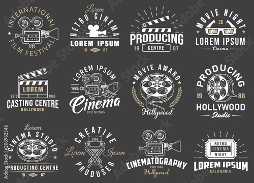 Set of cinema vintage emblems.