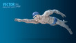 © mari - Fit swimmer training in the swimming pool. Professional male swimmer inside swimming pool. Butterfly stroke. A man dives into the water. Vector illustration.
