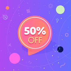Canvas Print - 50% off discount sticker. Special offer sale red tag isolated vector illustration. Discount offer price label, symbol for advertising campaign in retail, sale promo marketing