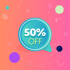 Canvas Print - 50% off discount sticker. Special offer sale red tag isolated vector illustration. Discount offer price label, symbol for advertising campaign in retail, sale promo marketing