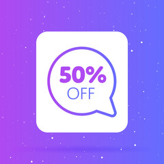 Canvas Print - 50% off discount sticker. Special offer sale red tag isolated vector illustration. Discount offer price label, symbol for advertising campaign in retail, sale promo marketing