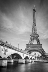  Iena most i wieża eifla, czarny i biały photogrpahy, Paryż Francja