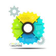 Modern Infographic Design Layout, Jigsaw Puzzle In Shape Of Gear Wheel