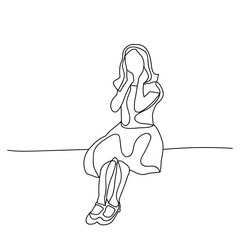 Wall Mural - vector, on white background, isolated, sketch little girl sitting