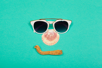 Wall Mural - Top view. Fashion sunglasses on pastel background