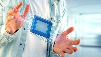 Poster - Processor chip and network connection - 3d render