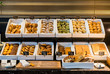 Luxury hotel breakfast buffet ,A variety of freshly made pastry in the sunlight,restaurant interior