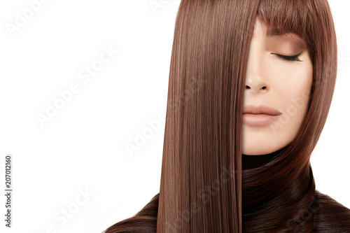 Hair Salon Concept Beauty Model Girl With Healthy Straight
