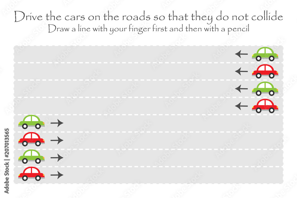 Drive the cars on the road in two directions, handwriting practice ...