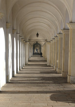 Vicenza Italy The Long Arched Corridor Leading To The Sanctuary