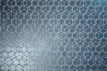 3D rendering abstract nanotechnology hexagonal geometric form close-up. Graphene atomic structure concept, carbon structure.
