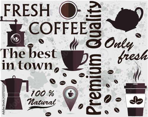 Coffee Shop Logo Coffee Elements Texture Food And Drink Organic Shop Organic Coffee Label Banner Poster Identity Branding Design With Sketch Illustration Of Coffee Sketch Buy This Stock Vector And Explore