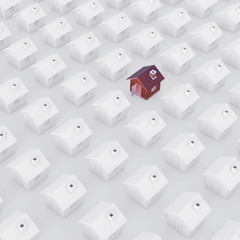 Fototapete - Red house in real estate property image and housing development or community. Isolated on white background with clipping path. House 3d render.