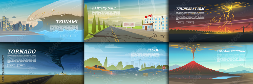 Disasters Visual Vetor Set of natural disaster or cataclysms. Catastrophe and crisis ...