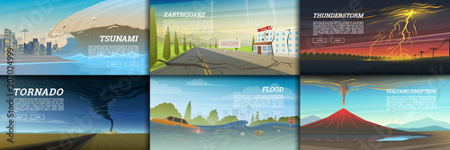 Fotomural Set of natural disaster or cataclysms