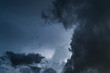 Extreme thunderstorm shelf cloud. Summer landscape of severe weather